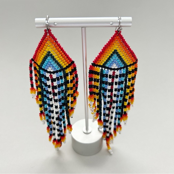 Colorful Tribal Beaded Dangling Earrings - Picture 3 of 6